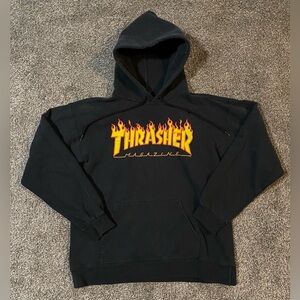 Thrasher Black Hoodie with Flame Logo